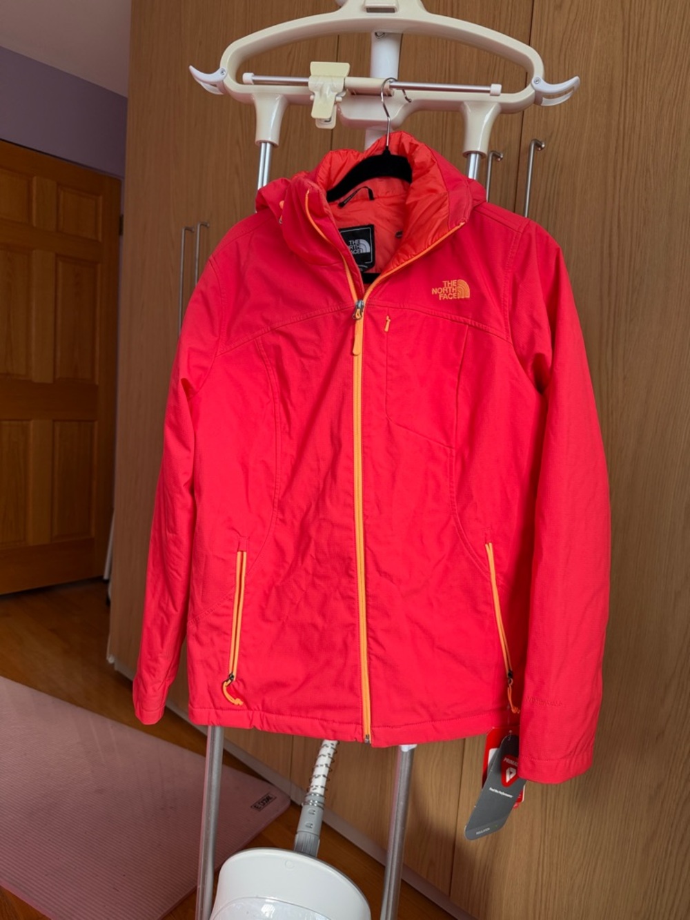 The North Face Women's Bright Coral Jacket with Yellow Trim